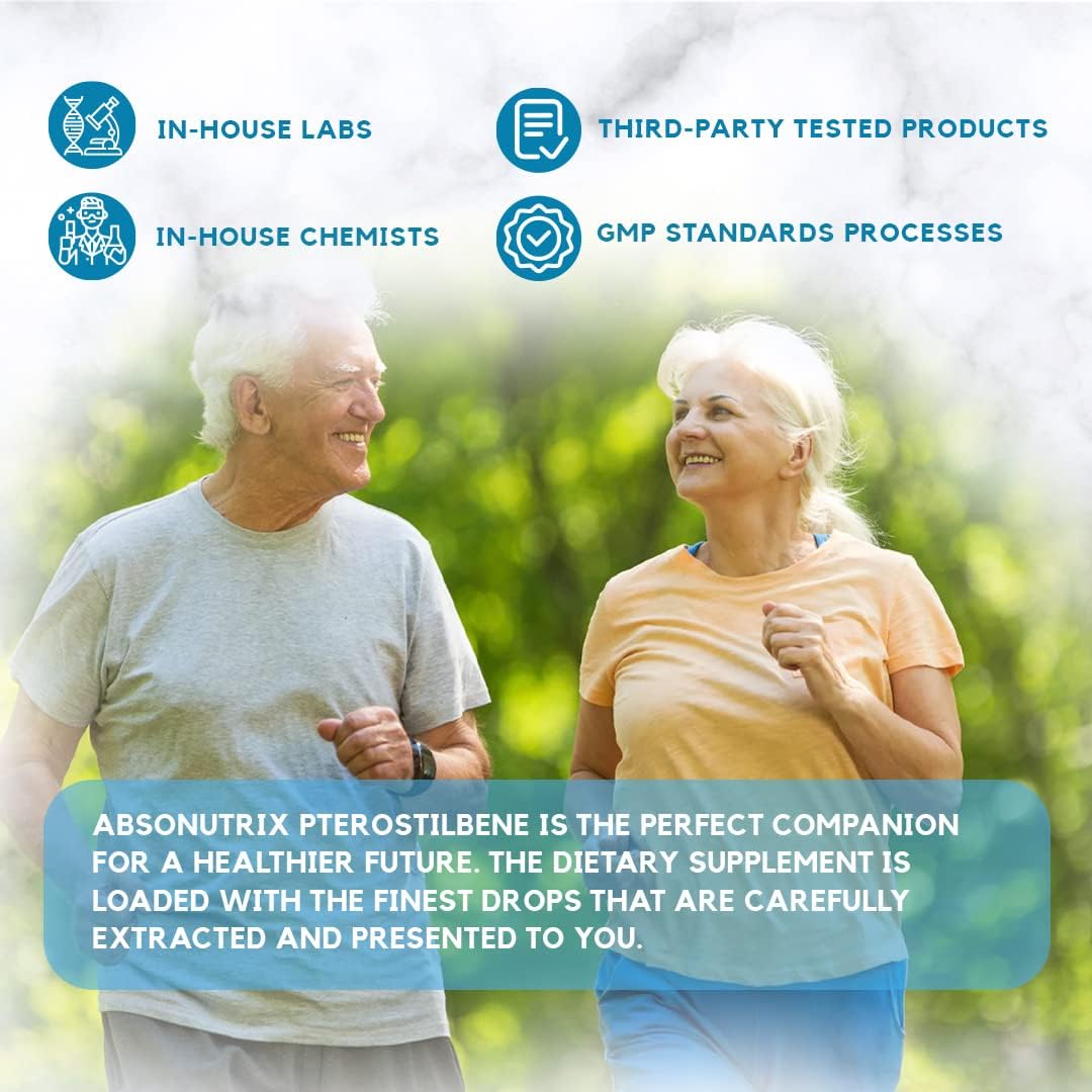 High Bioavailability Absonutrix Pterostilbene Liquid Drops - 300 mg, 4 Fl Oz - 200 Servings - Third-Party Tested - GMP-Certified - Non-GMO - Made in USA