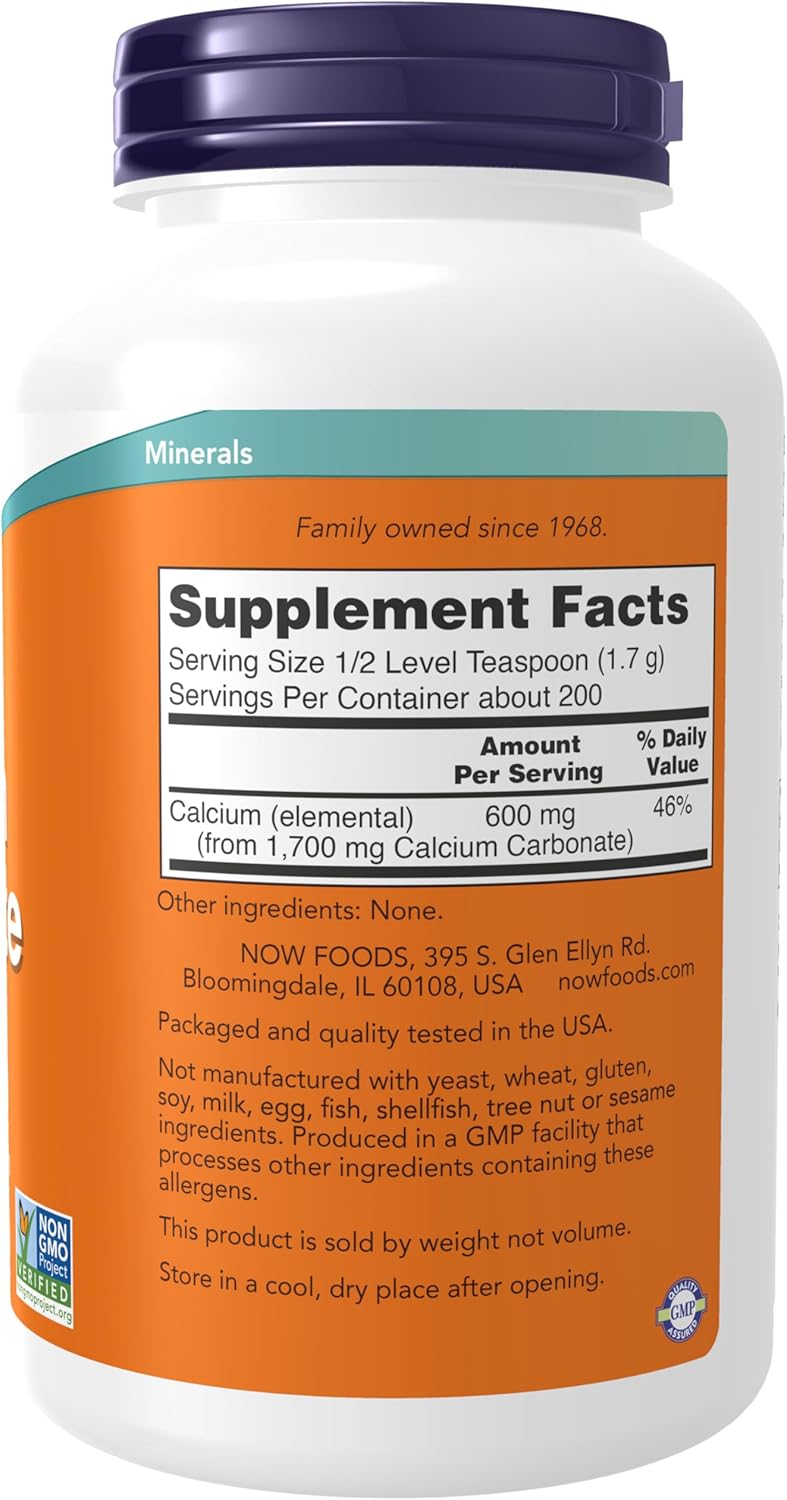 High Calcium Percentage NOW Foods Calcium Carbonate Powder for Bone Health Support - 12oz