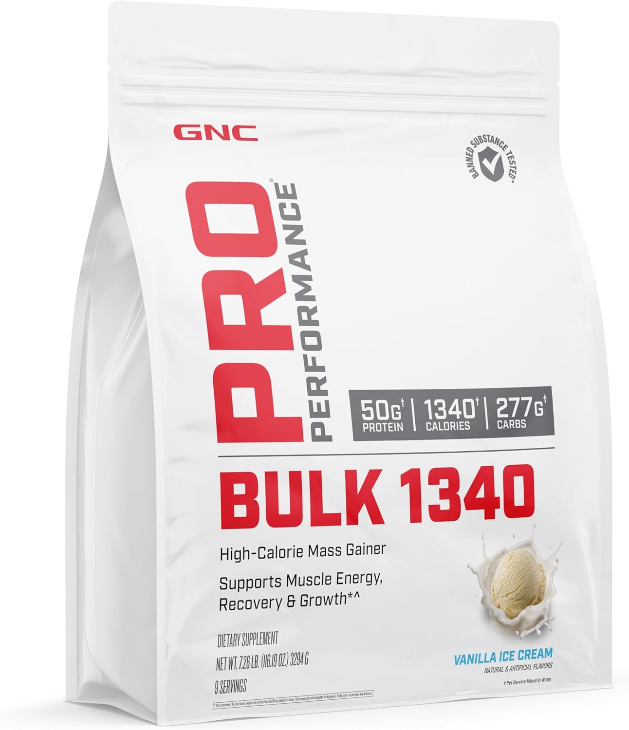 High Calorie Mass Gainer Protein Powder for Muscle Energy and Growth | GNC Pro Performance Bulk 1340 | 50g Protein, 1340 Calories | Gluten Free, Banned Substance Tested