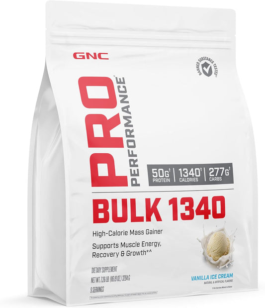 High Calorie Mass Gainer Protein Powder for Muscle Energy and Growth | GNC Pro Performance Bulk 1340 | 50g Protein, 1340 Calories | Gluten Free, Banned Substance Tested