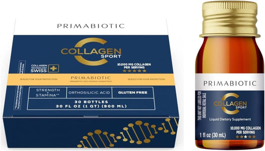 High Collagen Content Liquid Collagen Sport Drink - 10,000 Mg Per Serving with Vitamins and Orthosilicic Acid - 30 Bottles x 30 ML for Bone Health, Hair, and Nails
