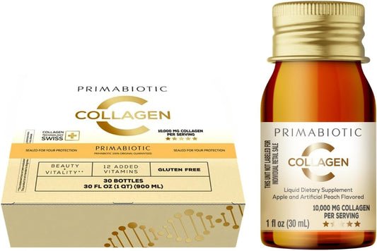 High Collagen Content Liquid Collagen with 10,000 Mg Per Serving - Hydrolyzed Collagen, 12 Vitamins - Gluten Free - 900 Ml - Pack of 30 x 30 Ml Bottles