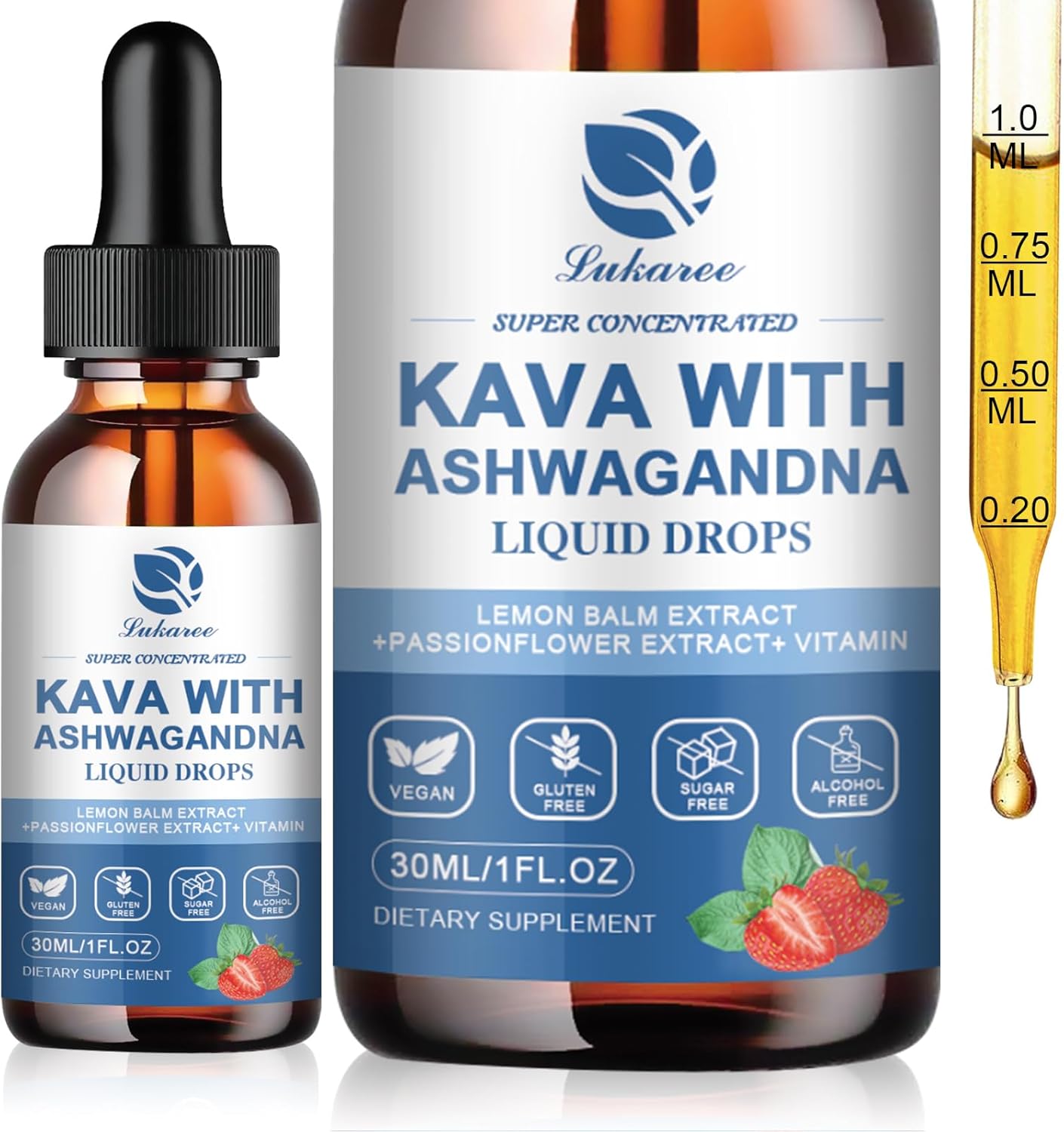 High Concentration Kava Kava Root Extract Supplement with Ashwagandha, Lemon Balm, Valerian Root for Immune & Overall Health - Vegan & Alcohol-Free - 1 Pack