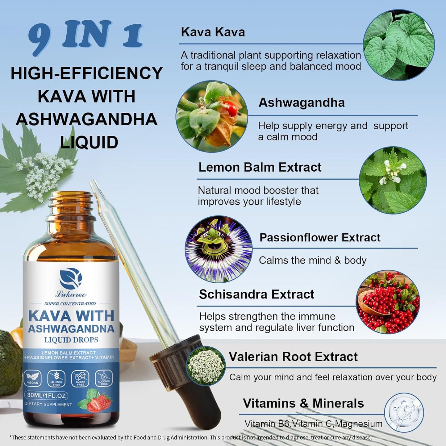 High Concentration Kava Kava Root Extract Supplement with Ashwagandha, Lemon Balm, Valerian Root for Immune & Overall Health - Vegan & Alcohol-Free - 1 Pack