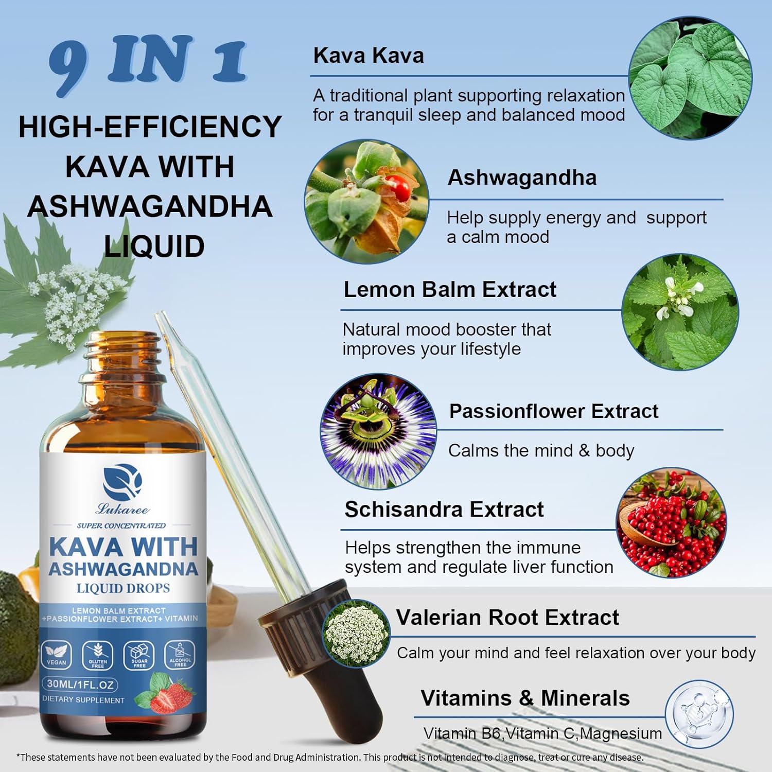 High Concentration Kava Kava Root Extract Supplement with Ashwagandha, Lemon Balm, Valerian Root for Immune & Overall Health - Vegan & Alcohol-Free - 1 Pack