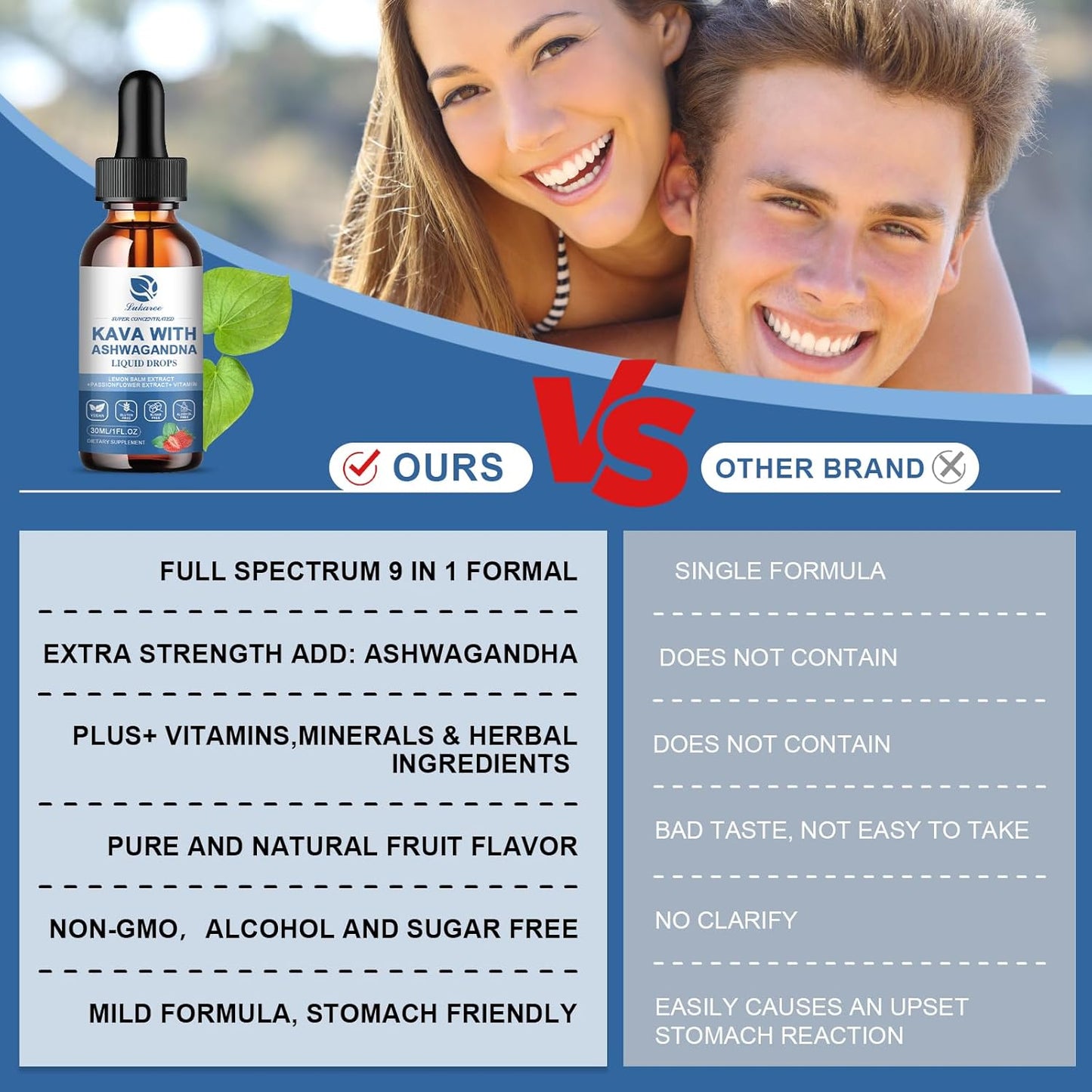 High Concentration Kava Kava Root Extract Supplement with Ashwagandha, Lemon Balm, Valerian Root for Immune & Overall Health - Vegan & Alcohol-Free - 1 Pack