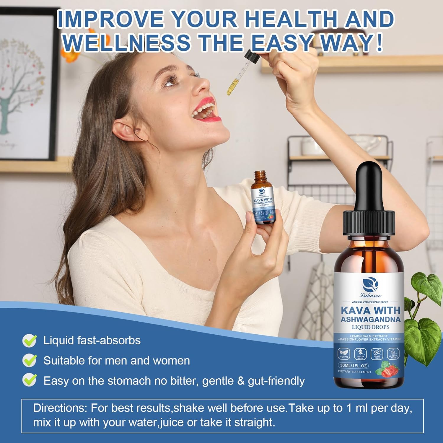 High Concentration Kava Kava Root Extract Supplement with Ashwagandha, Lemon Balm, Valerian Root for Immune & Overall Health - Vegan & Alcohol-Free - 1 Pack