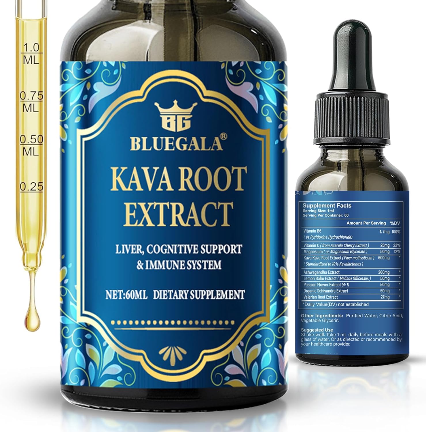 High Concentration Kava Root Extract Drops for Relaxation, Cognitive Support, and Immune System - 60 ml