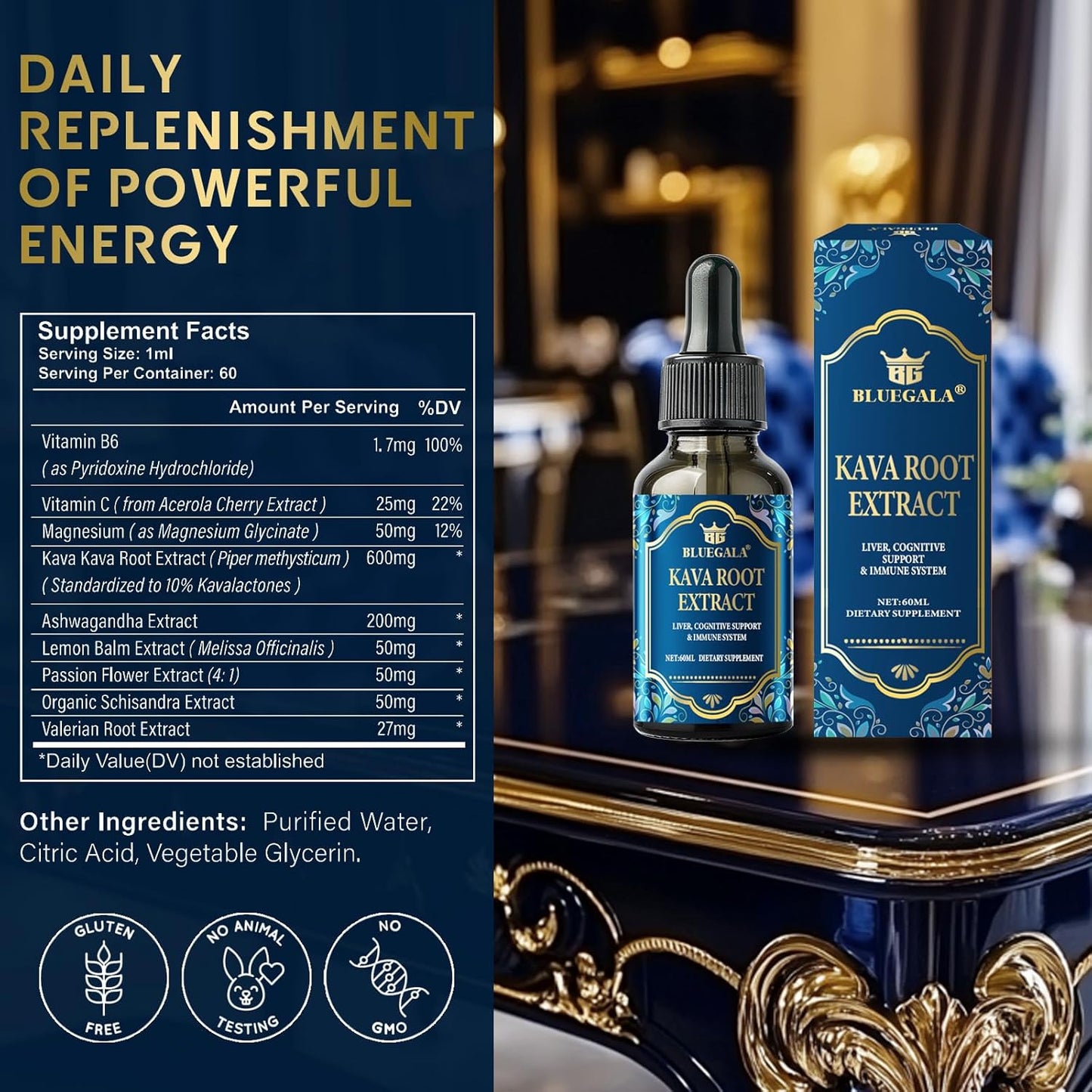 High Concentration Kava Root Extract Drops for Relaxation, Cognitive Support, and Immune System - 60 ml