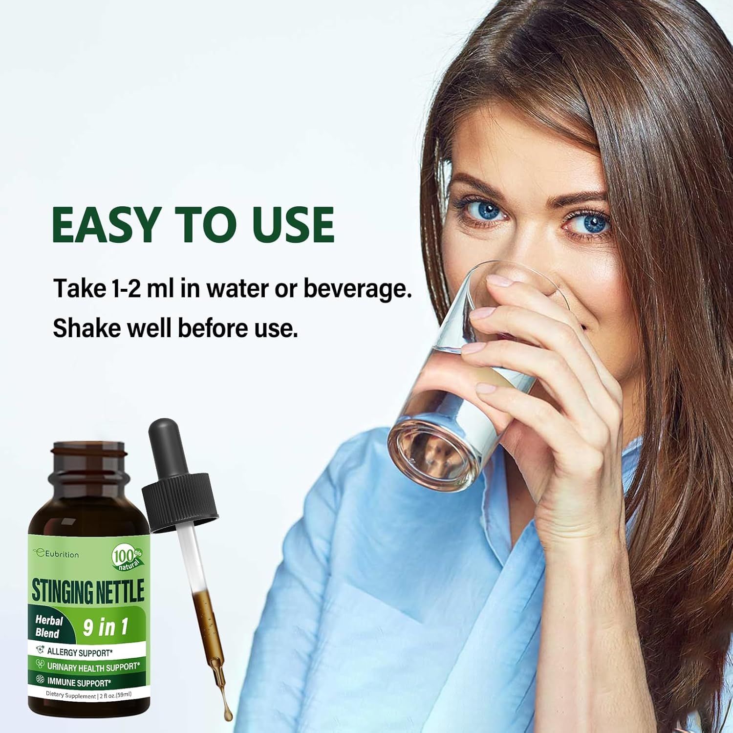 High Concentration Stinging Nettle Leaf Extract Drops with Quercetin and Dandelion - Allergy & UTI Support for Women, Immune Boost with Gotu Kola & Cats Claw - 2 oz