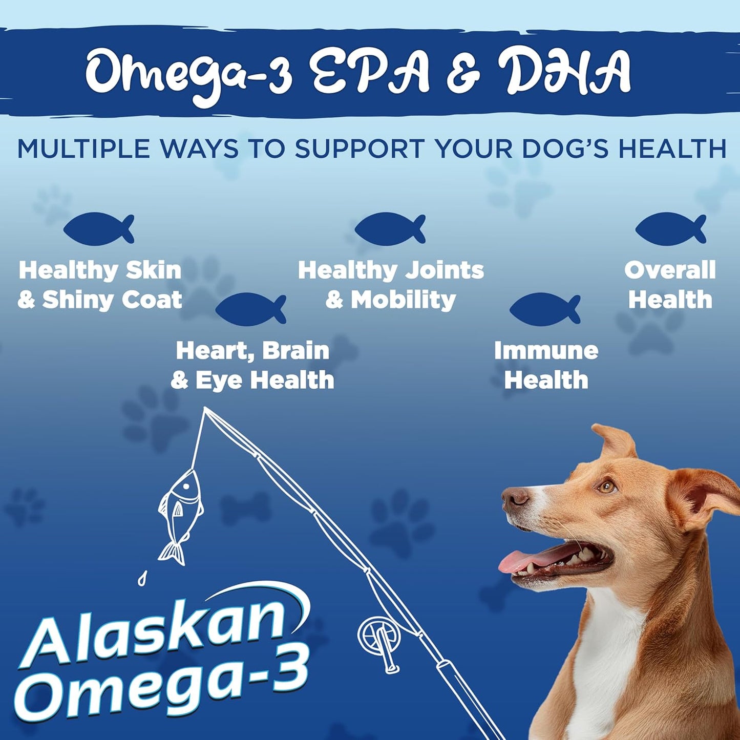 High DHA & EPA Alaskan Omega-3 Fish Oil Supplement for Dogs - 600mg, Sustainably Harvested, 60 Softgels