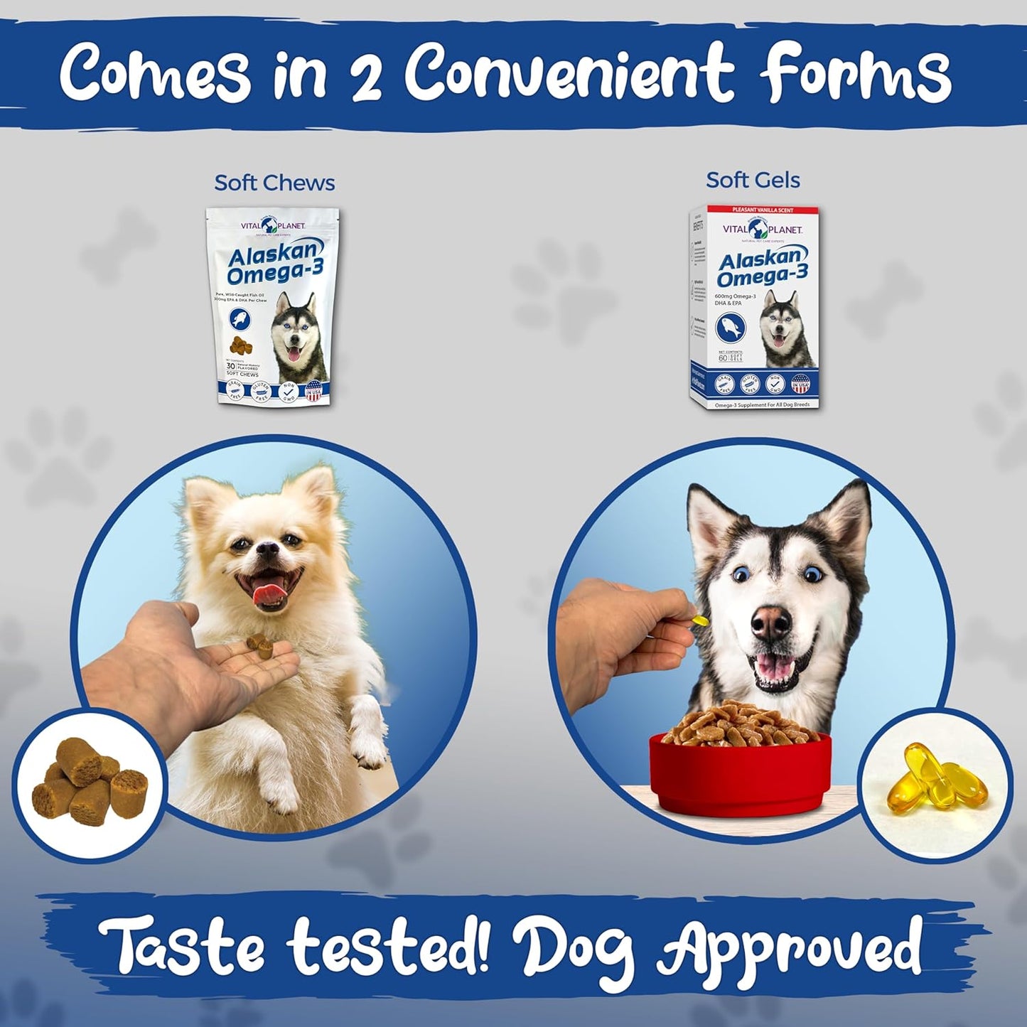 High DHA & EPA Alaskan Omega-3 Fish Oil Supplement for Dogs - 600mg, Sustainably Harvested, 60 Softgels