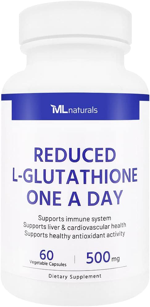 High Dosage ML Naturals L-Glutathione Capsules - 500 mg, 60 Veg Caps - Immune Support, Antioxidant, Detox.