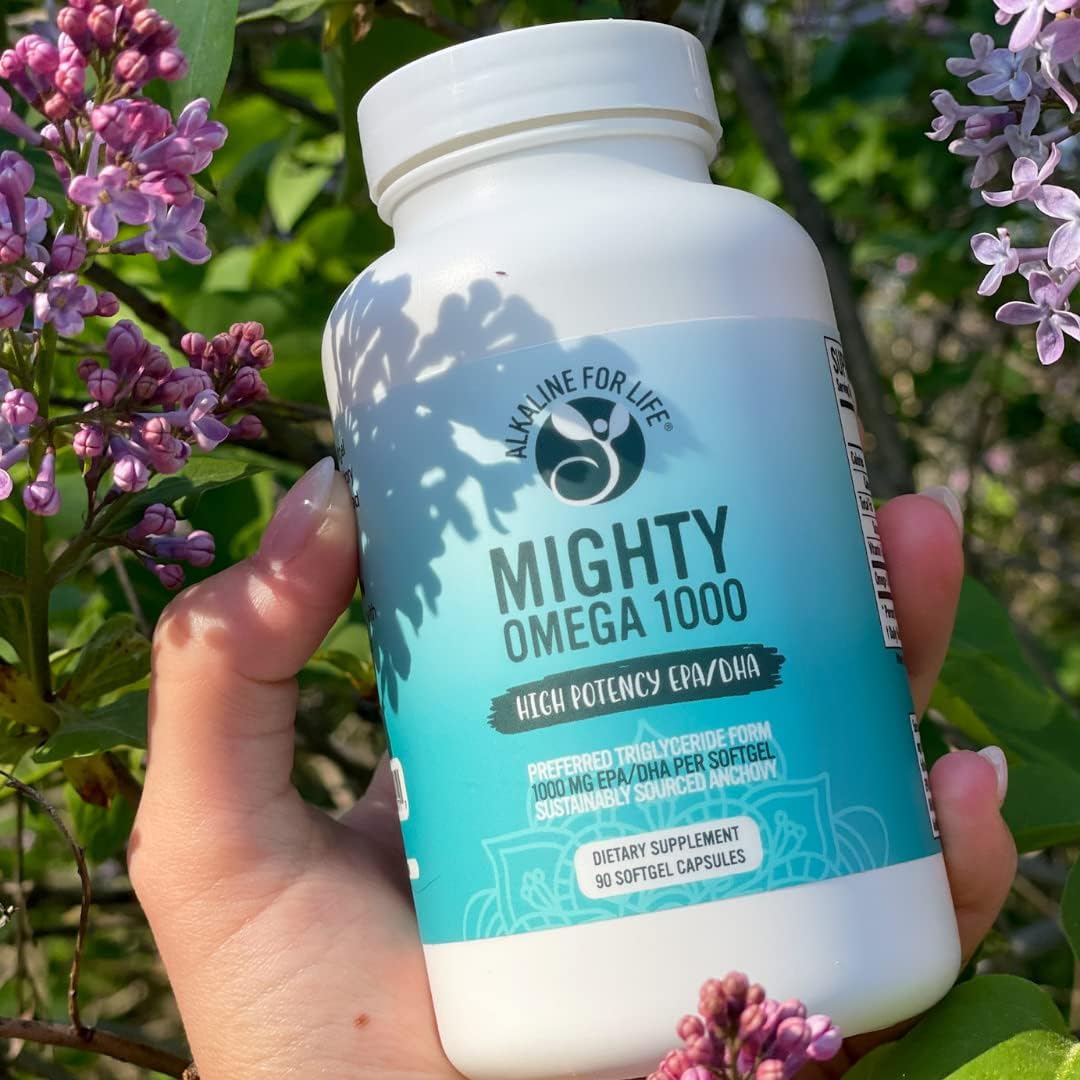 High Dose Alkaline for Life Mighty Omega 1000 Fish Oil Supplement - 1000mg EPA DHA Per Capsule - South Pacific Anchovy Sourced Omega 3 Fatty Acid