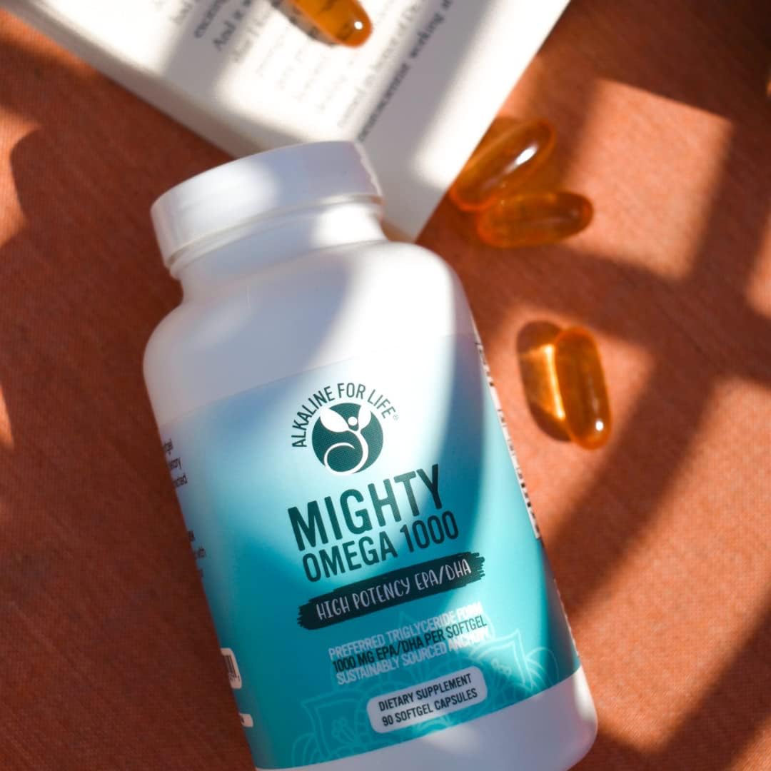 High Dose Alkaline for Life Mighty Omega 1000 Fish Oil Supplement - 1000mg EPA DHA Per Capsule - South Pacific Anchovy Sourced Omega 3 Fatty Acid