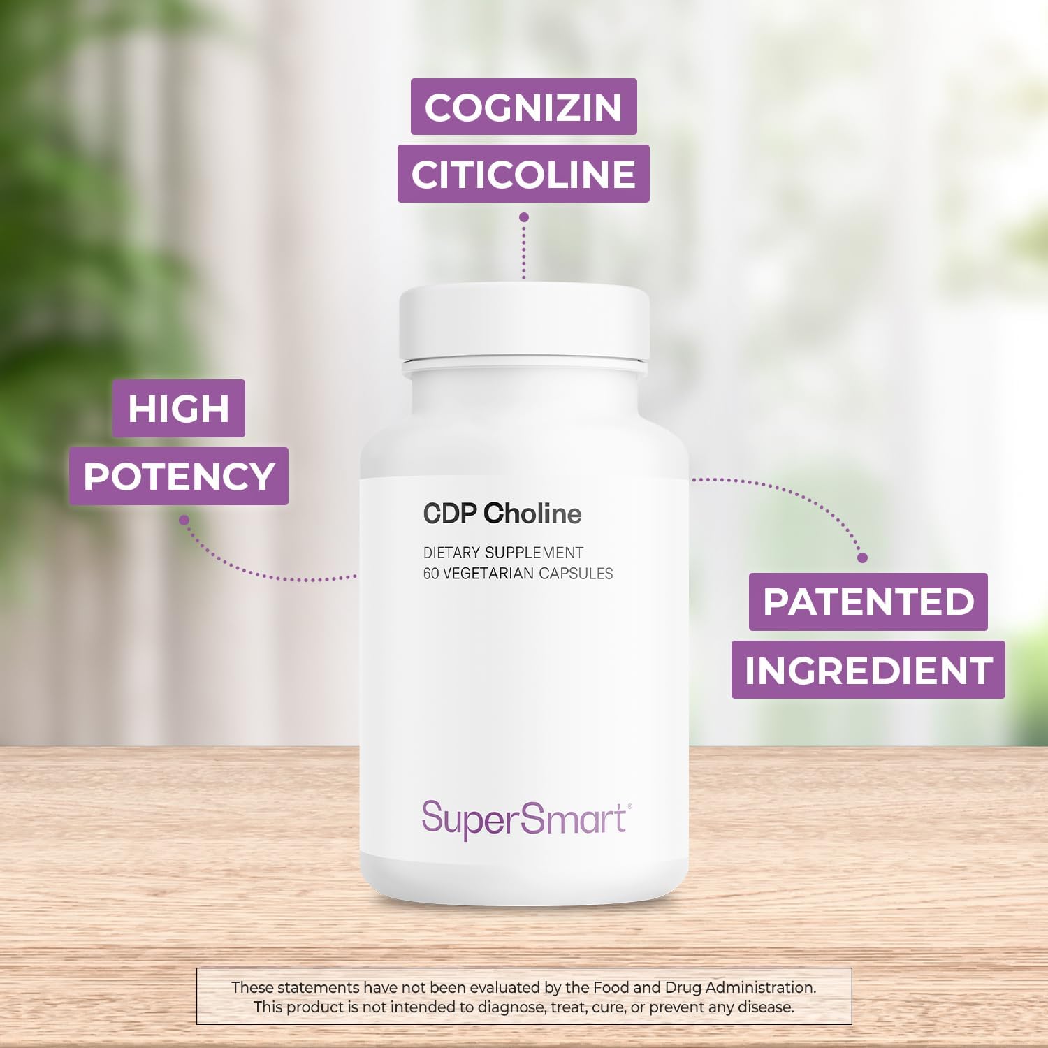 High Dose CDP Choline 1000mg Supplement with Cognizin Citicoline - Non-GMO & Gluten Free - 60 Capsules