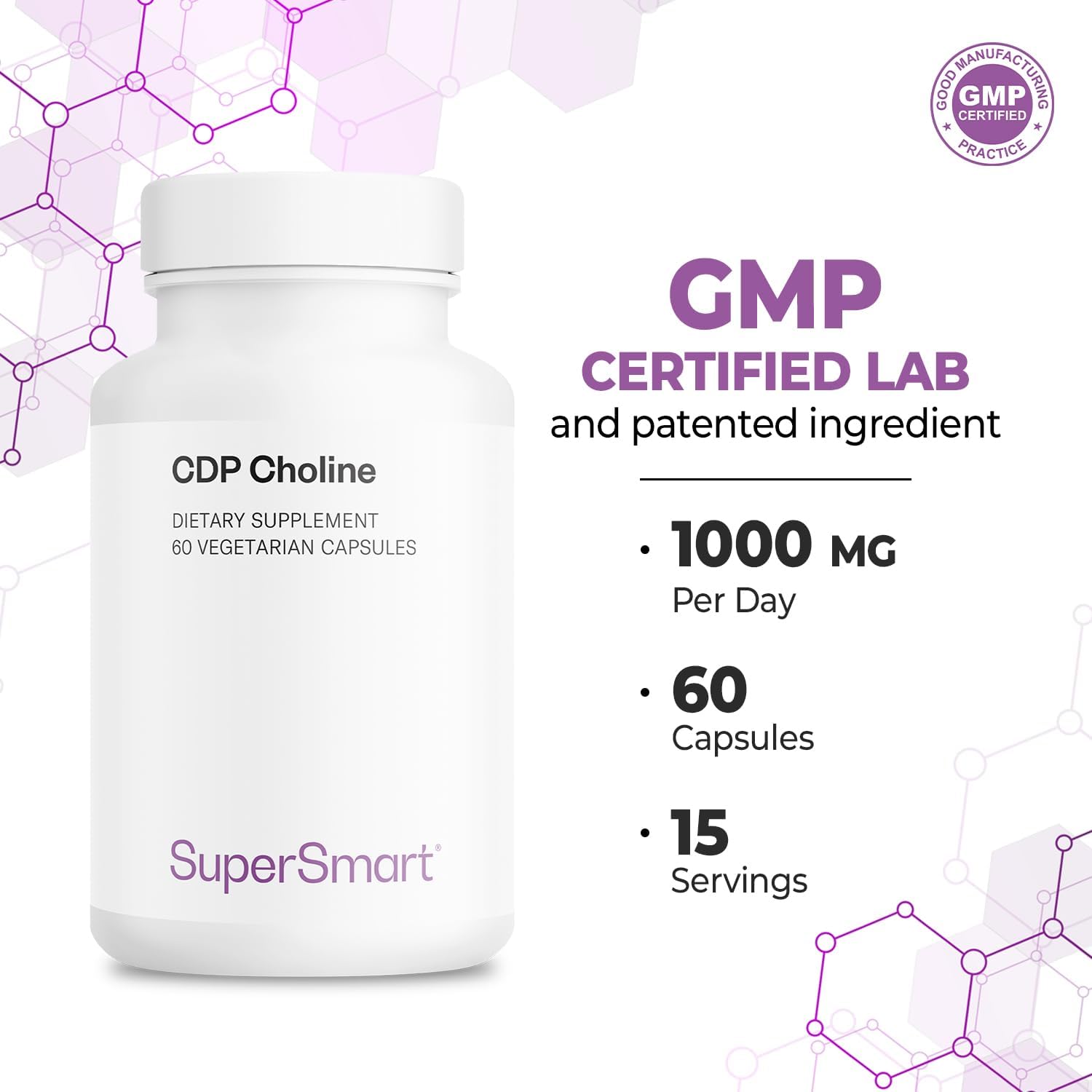 High Dose CDP Choline 1000mg Supplement with Cognizin Citicoline - Non-GMO & Gluten Free - 60 Capsules