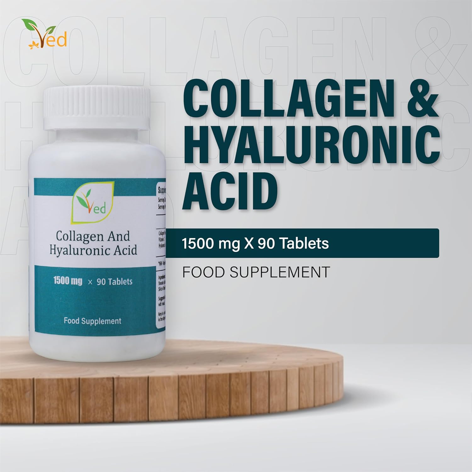 High-Dose Collagen & Hyaluronic Acid Tablets - 90 Count, 1500mg per Tablet