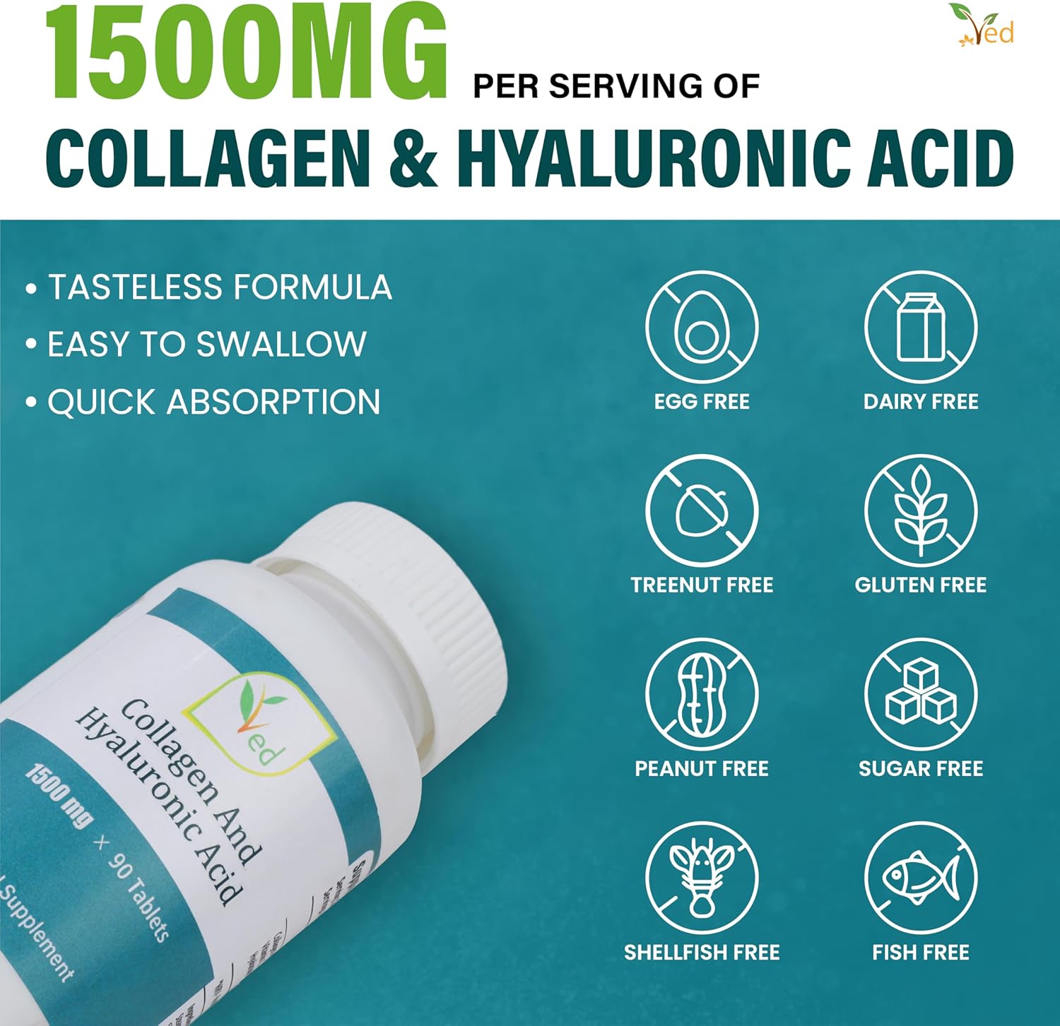 High-Dose Collagen & Hyaluronic Acid Tablets - 90 Count, 1500mg per Tablet