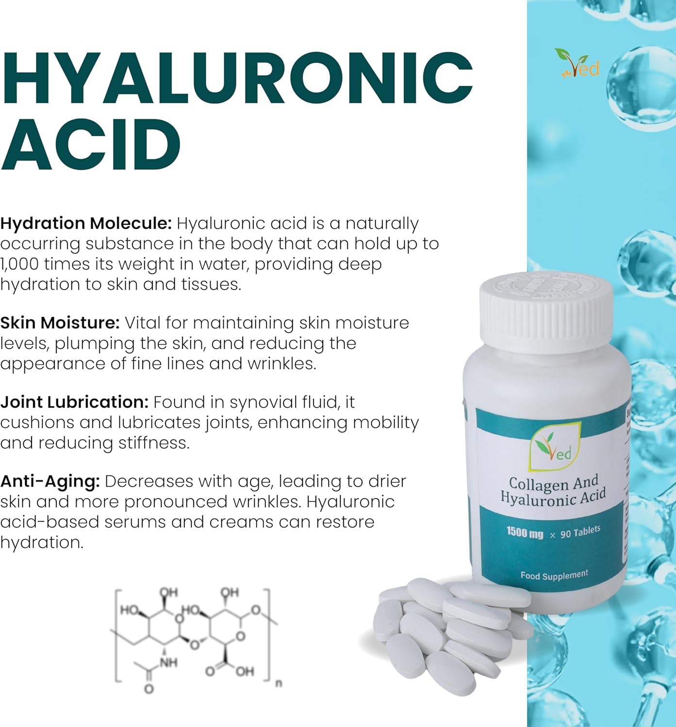 High-Dose Collagen & Hyaluronic Acid Tablets - 90 Count, 1500mg per Tablet