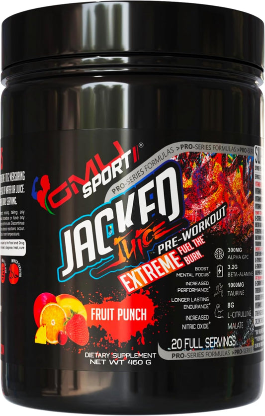 High Energy Pre-Workout Powder for Men & Women - GMU SPORT Jacked Juice with Citrulline Malate, Creatine, Beta Alanine, B-Vitamin Boost - 40 Servings