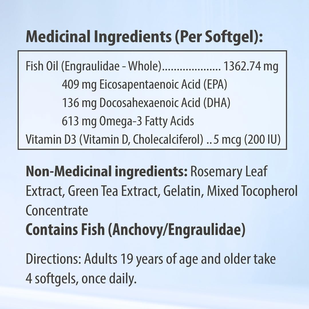 High EPA Fish Oil Supplements - Triple Strength Omega-3 with DHA, Burpless Wild Caught Fish Oil Softgels, 120 Count