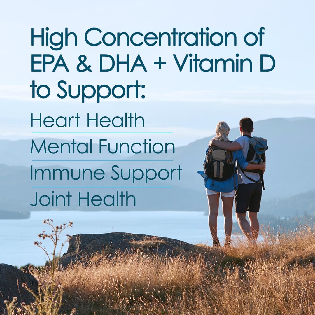 High EPA Omega-3 Liquid Supplement with DHA and Vitamin D - Wild Caught Fish Oil - 4382mg Omega-3 - Burpless Formula - 7.60 Fl Oz