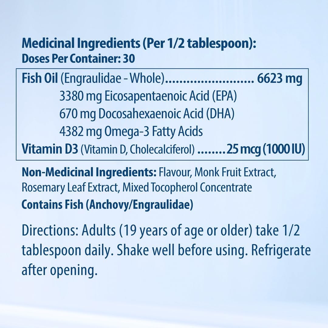 High EPA Omega-3 Liquid Supplement with DHA and Vitamin D - Wild Caught Fish Oil - 4382mg Omega-3 - Burpless Formula - 7.60 Fl Oz