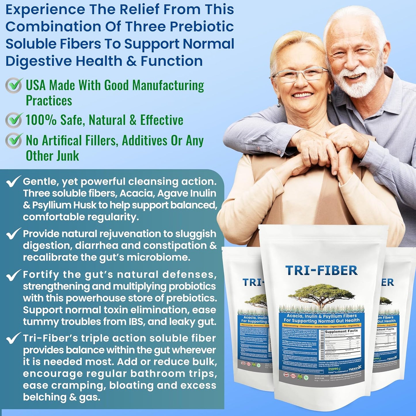 High Fiber Kidney Restore Tri-Fiber Powder for Digestive Support - Unflavored Soluble Fiber Supplement 2x1lbs