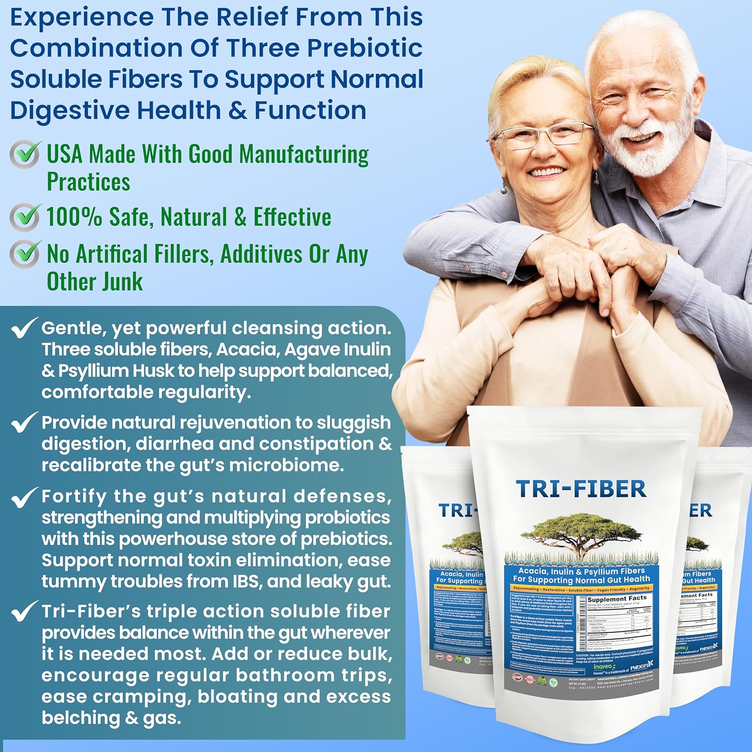 High Fiber Kidney Restore Tri-Fiber Powder for Digestive Support - Unflavored Soluble Fiber Supplement 2x1lbs