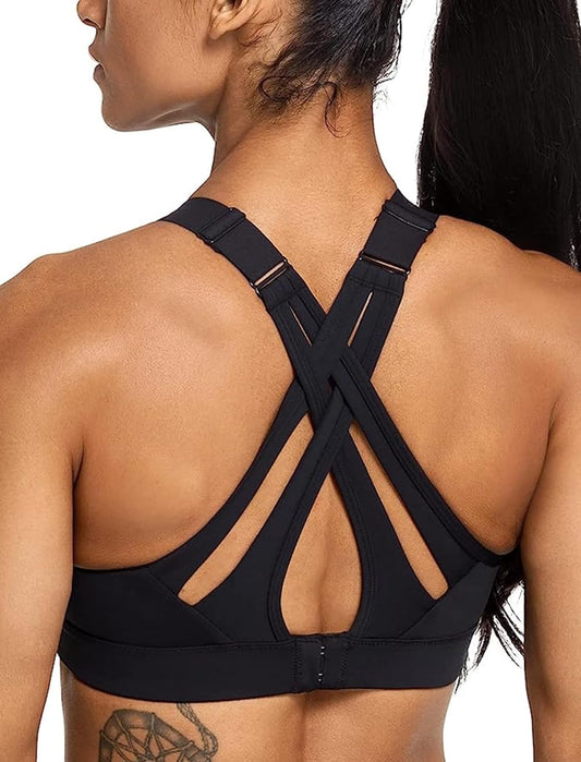 High Impact Adjustable Criss Cross Back Sports Bra with Full Support for Large Bust - Say Goodbye to Bounce with Yvette