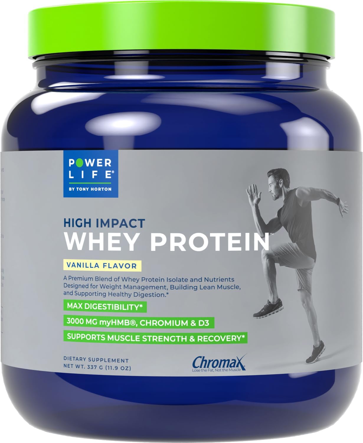 High Impact Grass Fed Whey Protein by POWERLIFE Tony Horton - Vanilla Flavor with HMB - Non-GMO Formula with No Added Sugar for High Impact Endurance and Performance