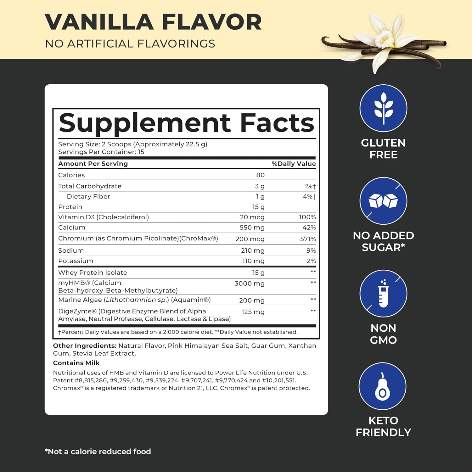 High Impact Grass Fed Whey Protein by POWERLIFE Tony Horton - Vanilla Flavor with HMB - Non-GMO Formula with No Added Sugar for High Impact Endurance and Performance