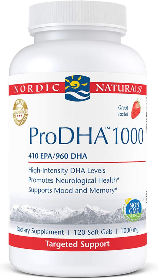 High-Intensity DHA Formula for Neurological Health, Mood & Memory - Nordic Naturals ProDHA 1000, Strawberry Soft Gels - 120 Count