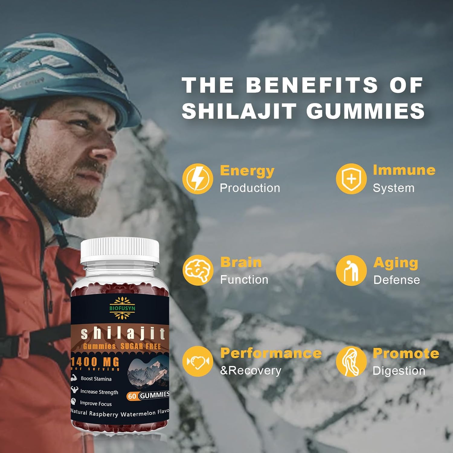 High Mineral Shilajit Gummies for Energy & Immunity - 1400mg, Pure Himalayan Formula with Fulvic Acid, Men & Women, Raspberry Watermelon