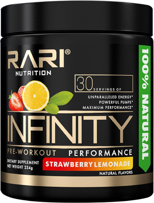 High-Performance Energy Powder for Women and Men - RARI Nutrition Infinity Pre Workout Performance - 30 Servings - Strawberry Lemonade