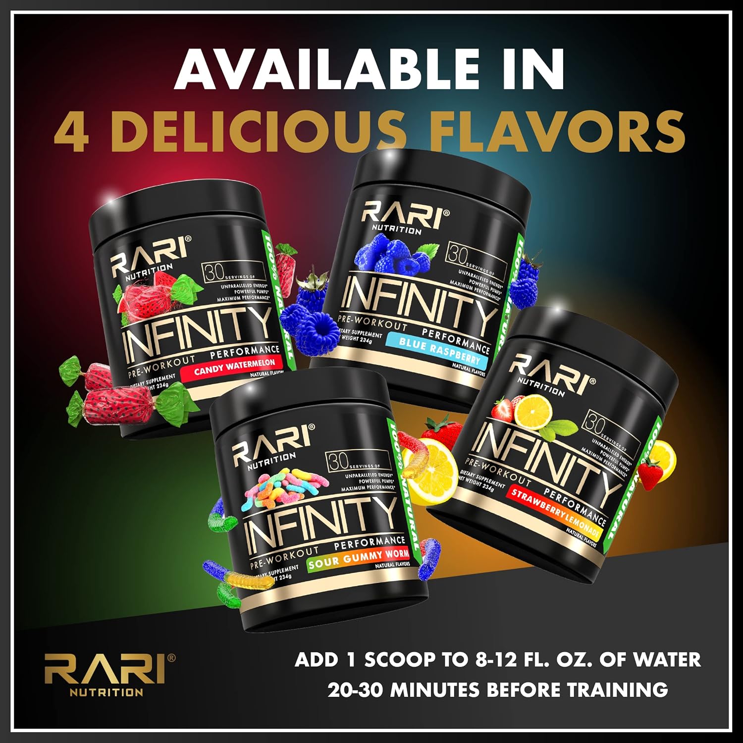 High-Performance Energy Powder for Women and Men - RARI Nutrition Infinity Pre Workout Performance - 30 Servings - Strawberry Lemonade