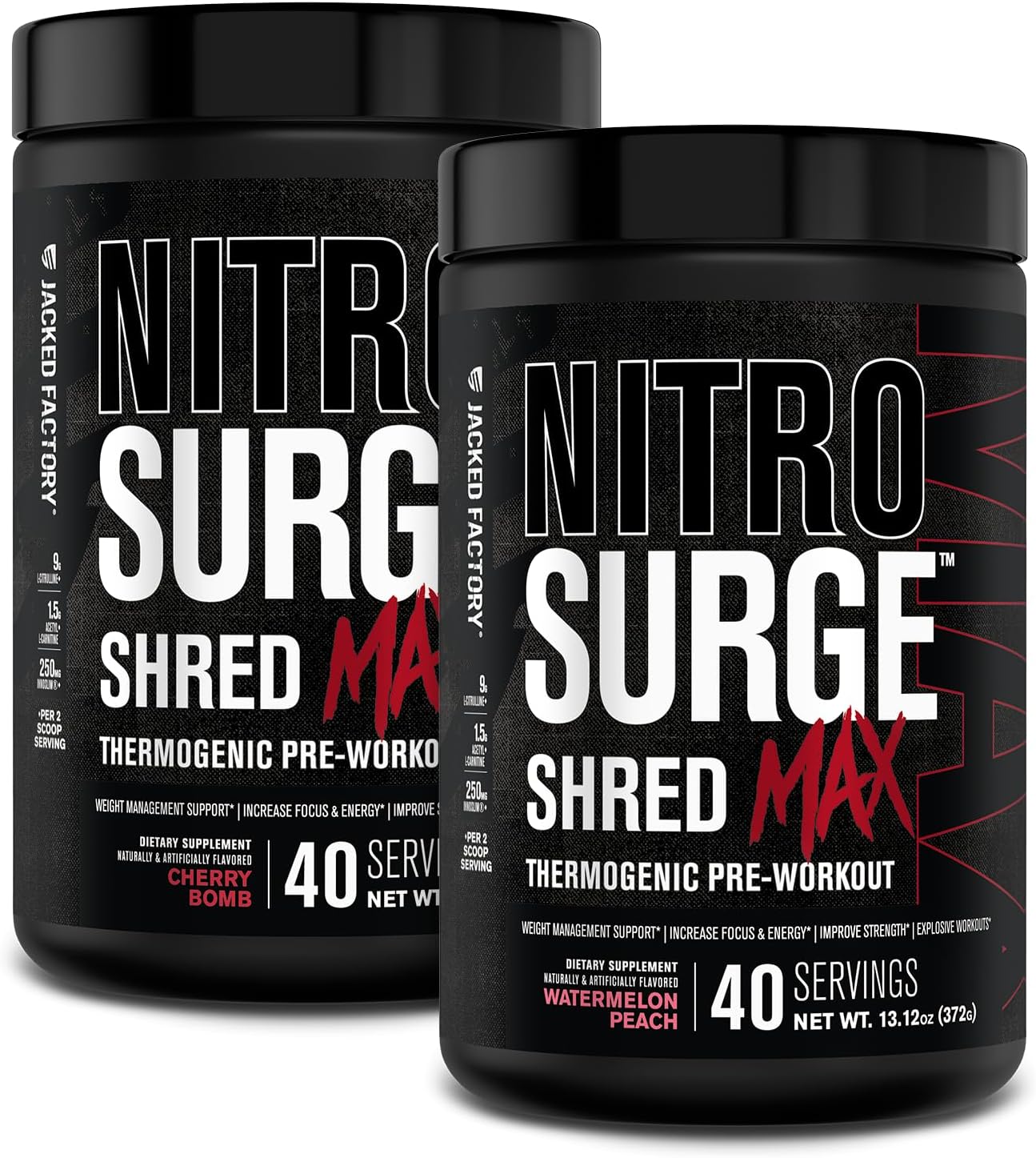 High-Performance Thermogenic Pre Workout Powder with L Citrulline & Acetyl L Carnitine - Jacked Factory Nitrosurge Shred Max Preworkout - 80 Servings