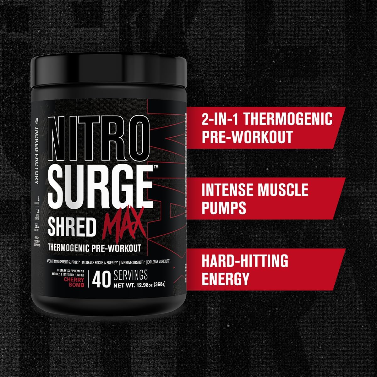 High-Performance Thermogenic Pre Workout Powder with L Citrulline & Acetyl L Carnitine - Jacked Factory Nitrosurge Shred Max Preworkout - 80 Servings