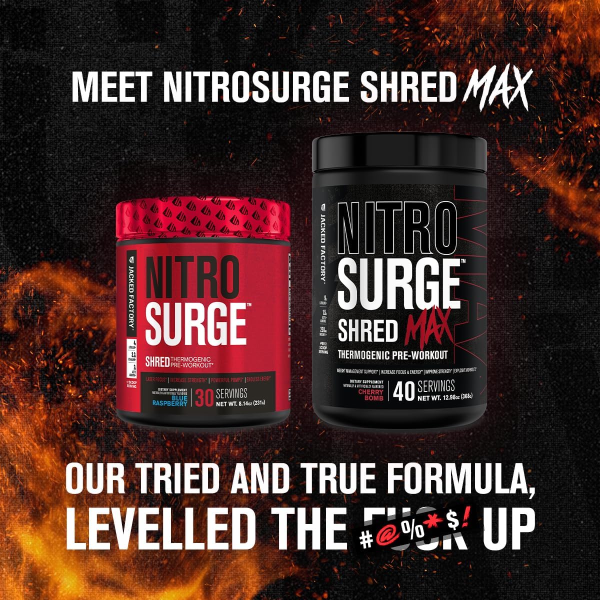 High-Performance Thermogenic Pre Workout Powder with L Citrulline & Acetyl L Carnitine - Jacked Factory Nitrosurge Shred Max Preworkout - 80 Servings