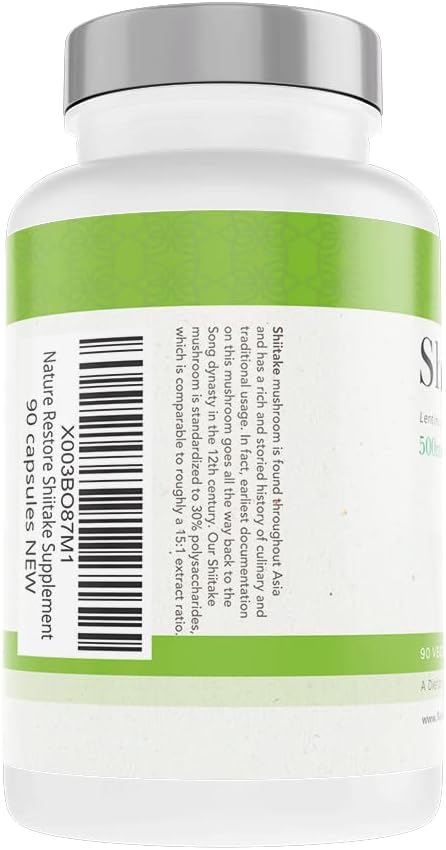 High Polysaccharide Concentration Shiitake Mushroom Extract Supplement - 90 Capsules, Non-GMO, Gluten Free by Nature Restore