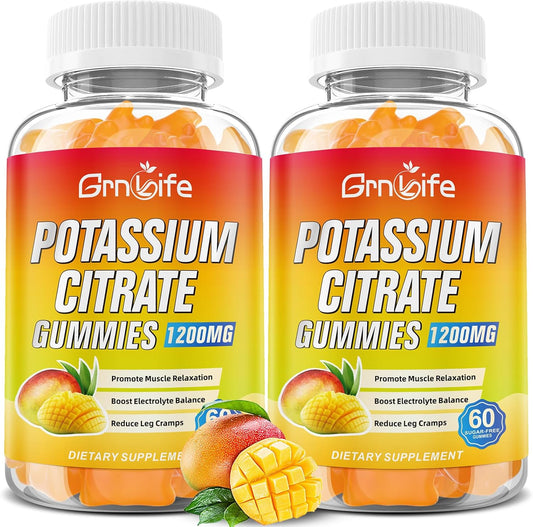 High Potassium Vegan Mango Gummies 1200mg for Leg Cramps & Muscle Health - 120 Count
