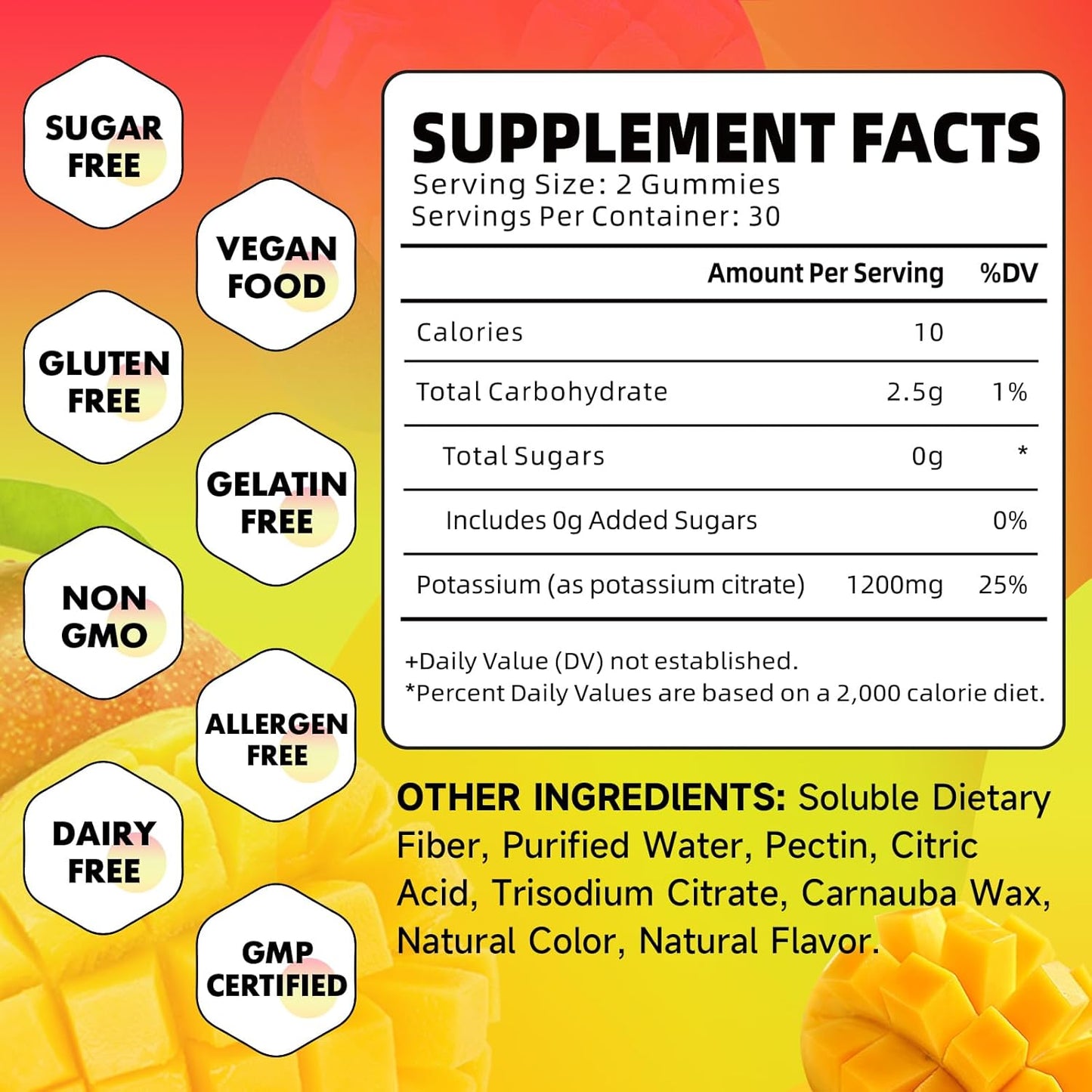 High Potassium Vegan Mango Gummies 1200mg for Leg Cramps & Muscle Health - 120 Count
