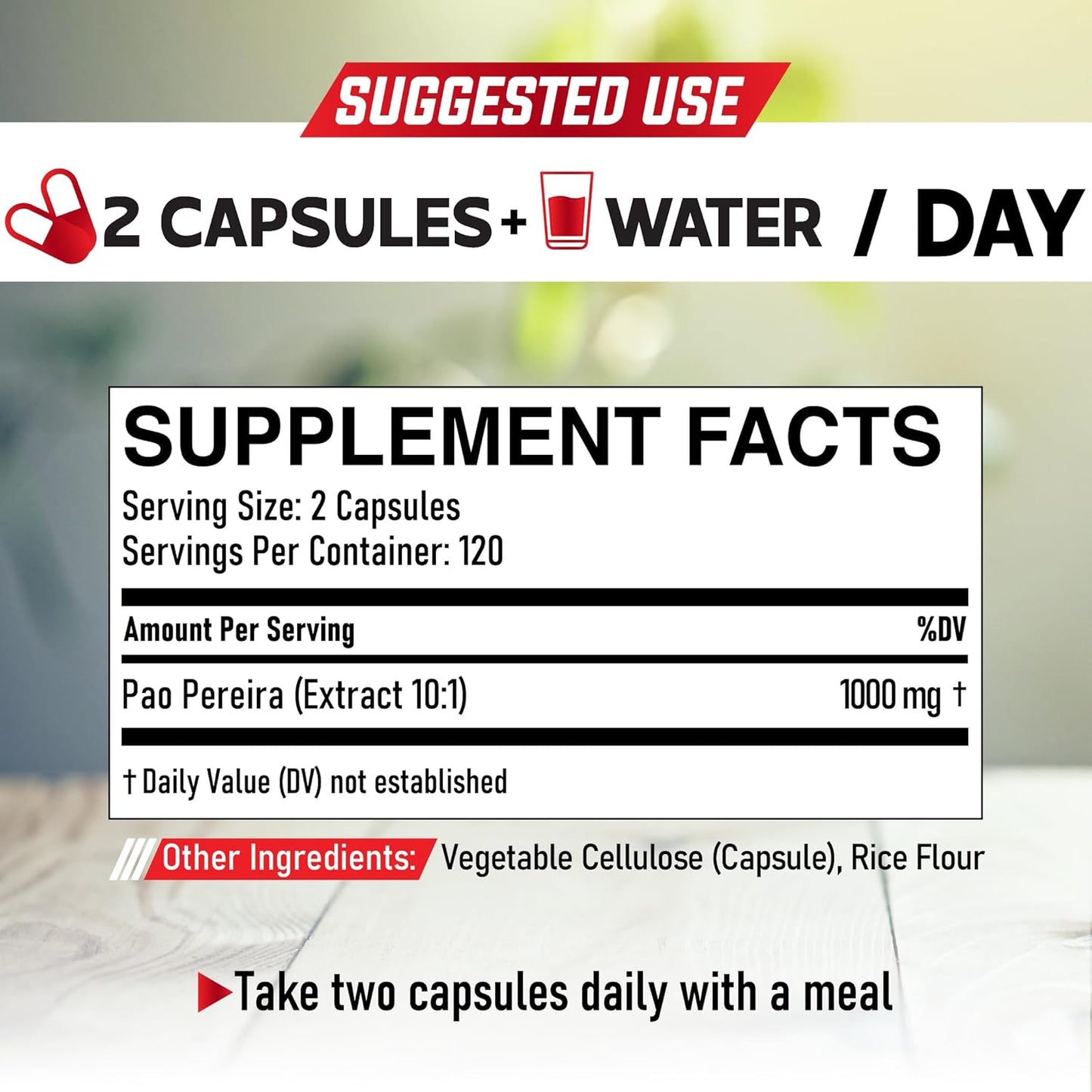 High Potency 1000mg Pao Pereira Bark Extract Capsules - 240 Count Supply for Immune Health & Wellness