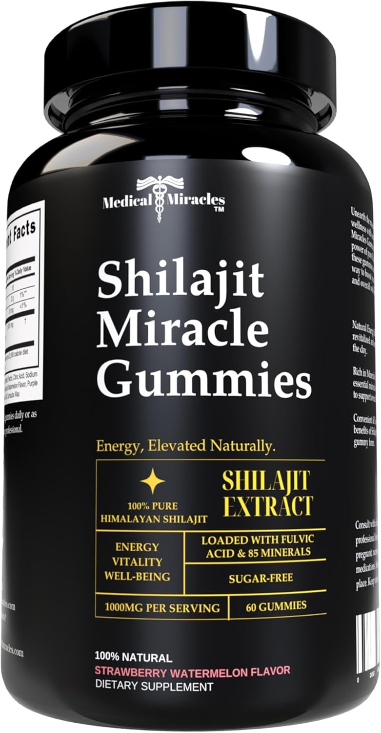 High Potency 1000mg Shilajit Gummies with Fulvic Acid - Vegan, Sugar-Free, Energy & Immunity Support - 60 Delicious Gummies