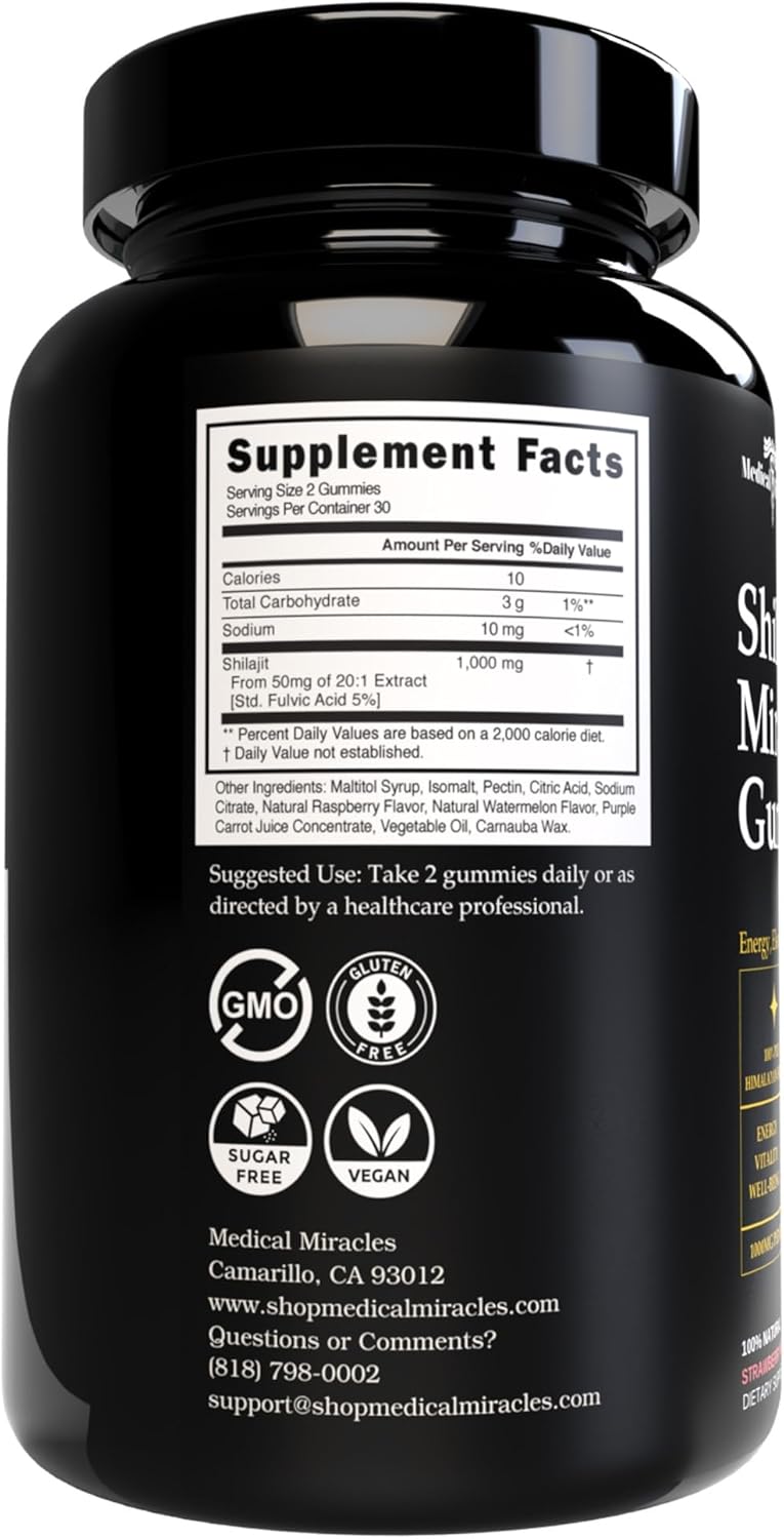 High Potency 1000mg Shilajit Gummies with Fulvic Acid - Vegan, Sugar-Free, Energy & Immunity Support - 60 Delicious Gummies