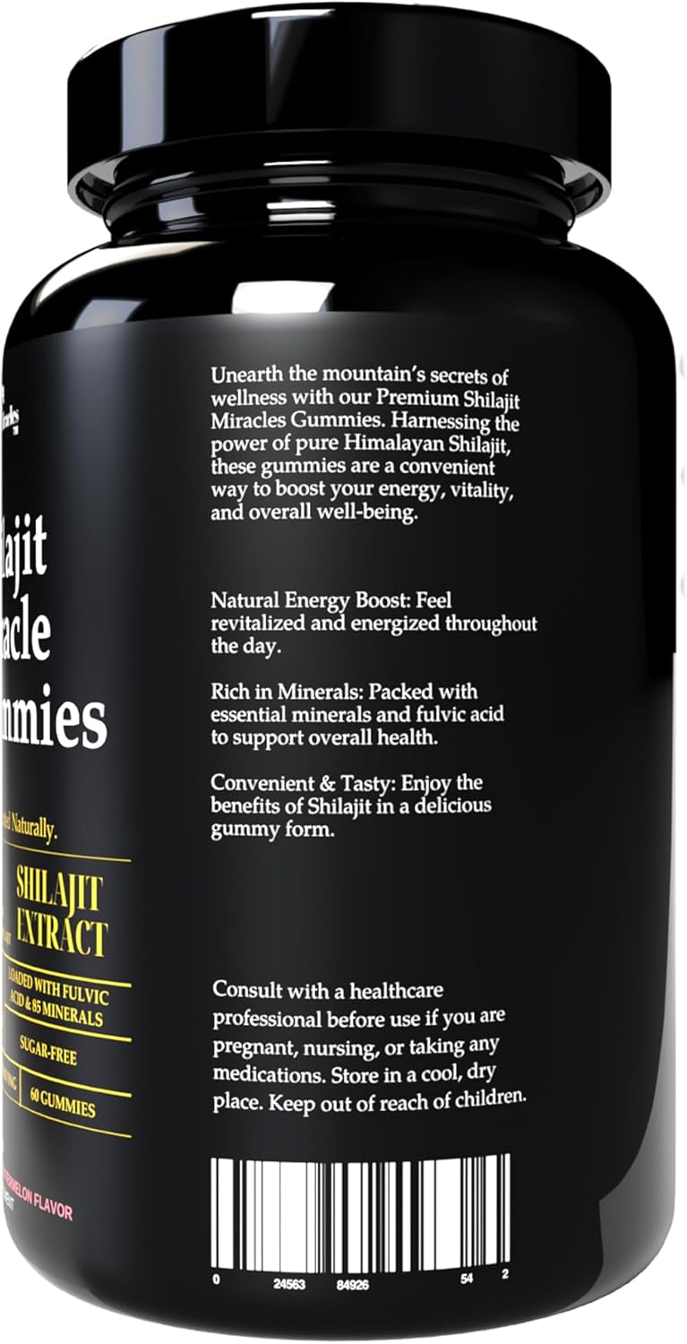 High Potency 1000mg Shilajit Gummies with Fulvic Acid - Vegan, Sugar-Free, Energy & Immunity Support - 60 Delicious Gummies