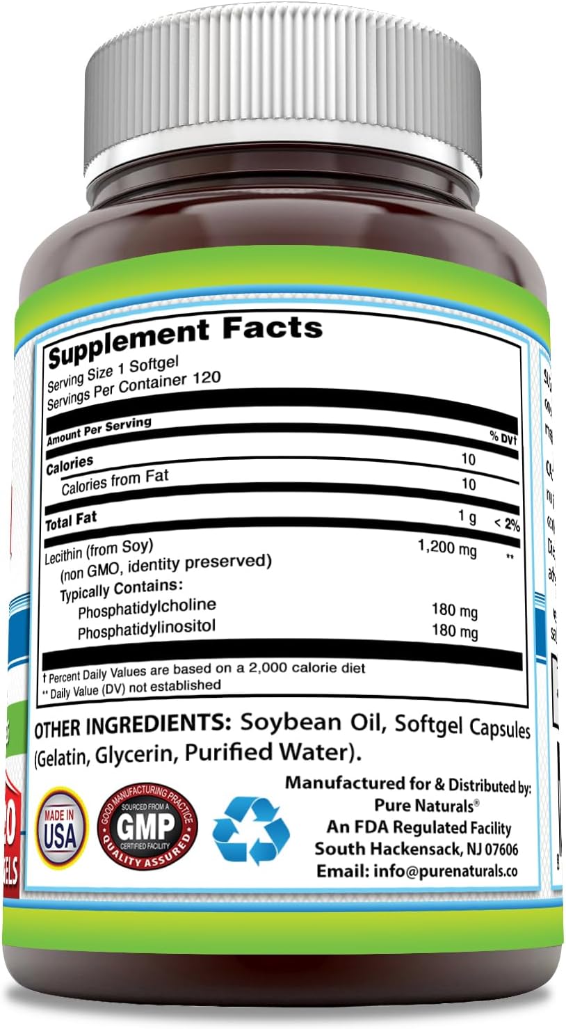 High Potency 1200 mg Lecithin Softgels Supplement | Pure Naturals | Non-GMO & Gluten Free | 120 Count