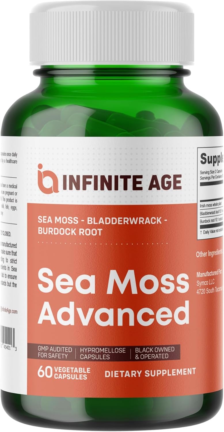 High-Potency 1250mg Sea Moss Capsules - Vegan Superfood Blend for Overall Health and Immunity Support - 60 Count Made in USA