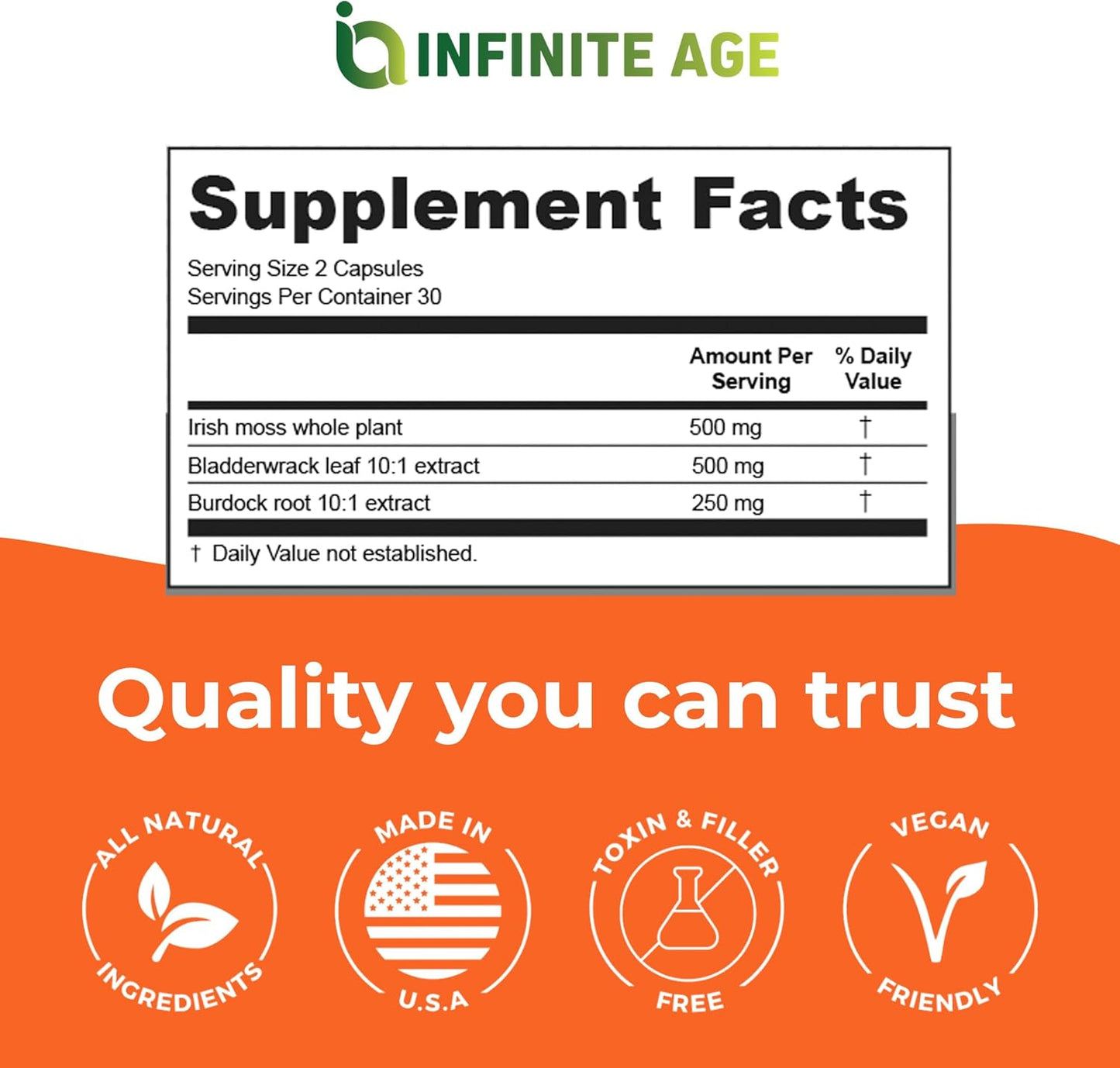 High-Potency 1250mg Sea Moss Capsules - Vegan Superfood Blend for Overall Health and Immunity Support - 60 Count Made in USA